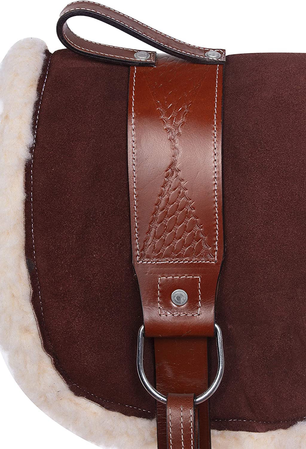 Premium Brown Fleece Non-Slip Western English Treeless Horse Saddle Pad with Leather Stirrups & Girth - Suede Full Size for Comfort & Stability - Perfect for Trail Riding, Training & Bareback Equestrian Activities