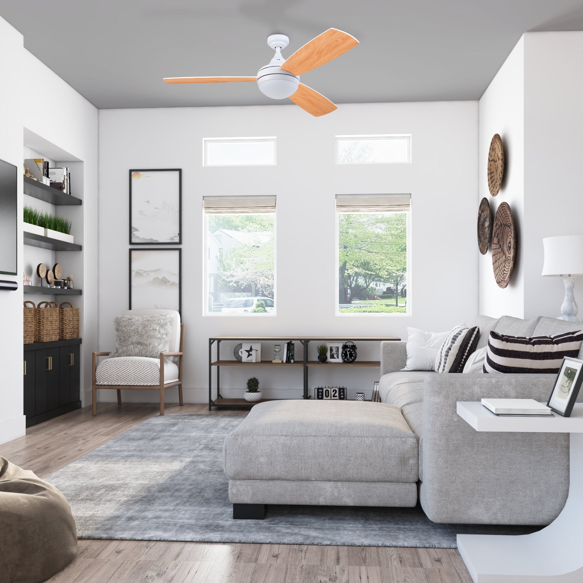 52 Inch White Calico Ceiling Fan with Remote Control - Perfect for Living Room, Bedroom, and Office Spaces