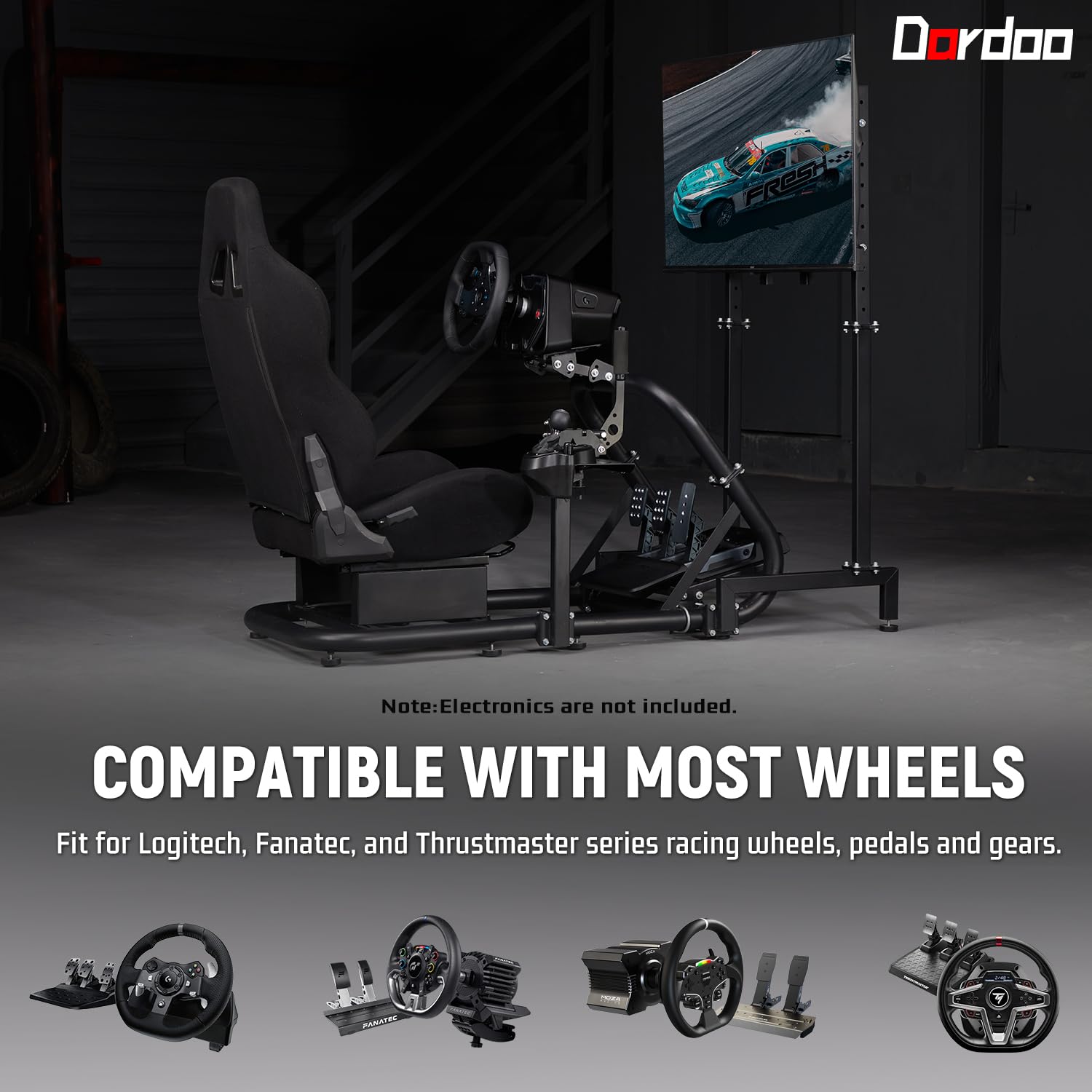 Dardoo G920 Racing Simulator Cockpit with Adjustable Monitor Stand - Compatible with Logitech G29/G920, Thrustmaster, PS4 & Xbox - Professional Steering Wheel Stand with Ergonomic Gaming Seat (Cockpit, Seat & Monitor Mount Only) - Perfect for Home Racing Simulation & Esports Gaming