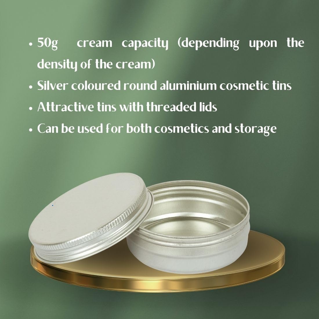Kalart Creations 50ml Aluminum Cosmetic Cream Jars with Threaded Lid & EPE Liner - Pack of 5 | Reusable Storage Containers for Creams, Balms, Scrubs, Waxes | Perfect for DIY Skincare, Travel & Salon Use