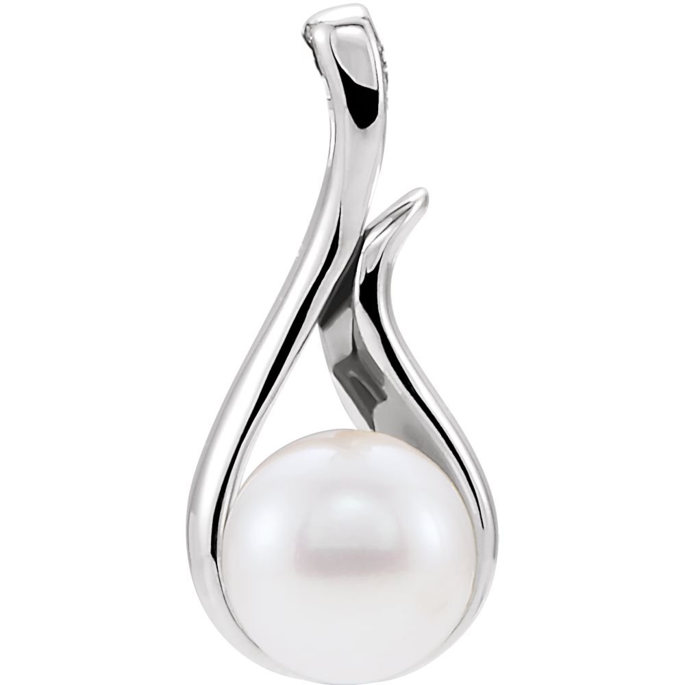 14K White Gold Polished Freshwater Cultured Pearl Pendant Necklace for Women - Elegant Jewelry Gift for Anniversary, Birthday & Special Occasions