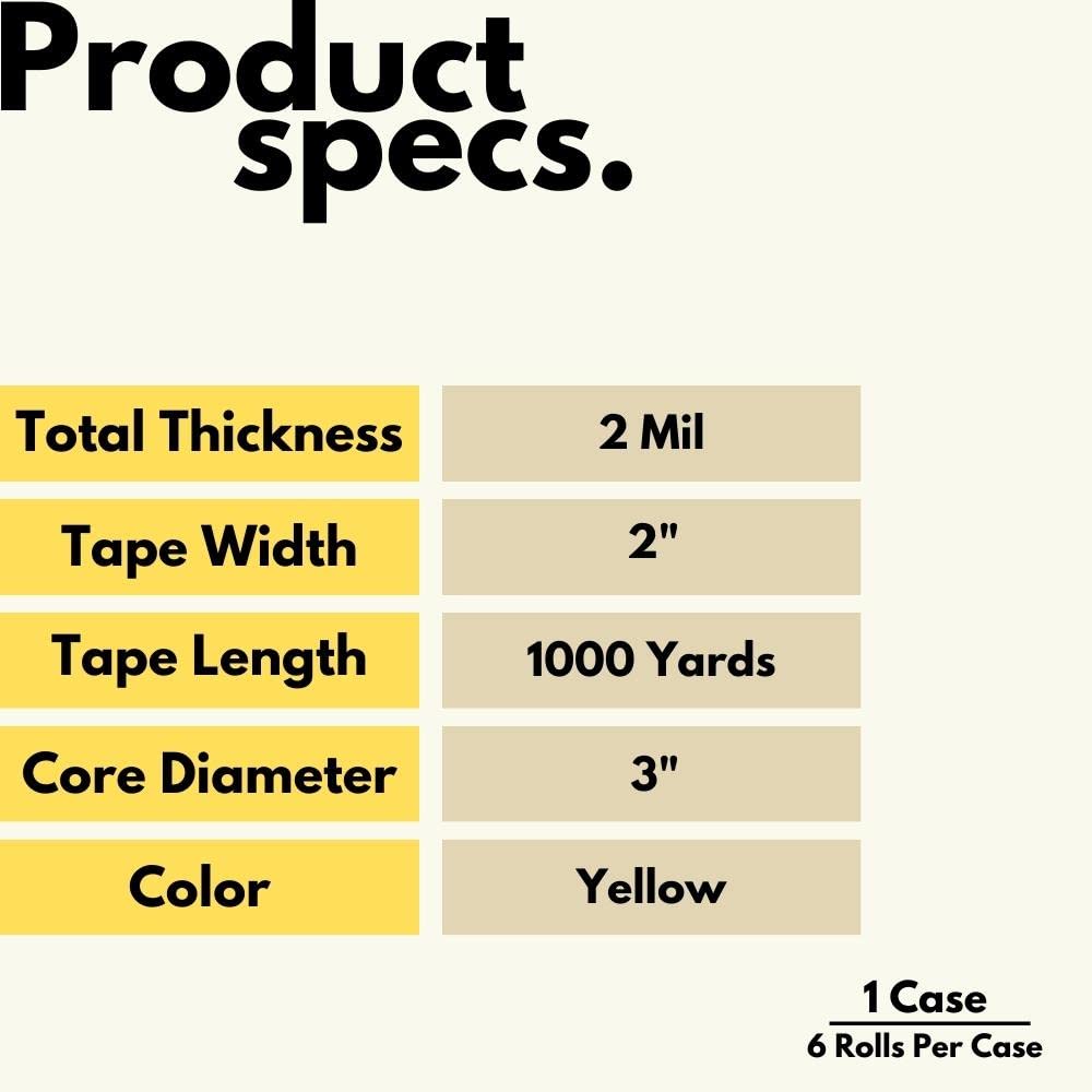 PSBM Yellow Packing Tape for Machine Dispensers - 2 Inch x 1000 Yards, 6 Pack - Colored Packaging Tape for Electronic Tape Dispenser Refill - Heavy Duty Commercial & Industrial Shipping Tape - Perfect for Warehouse, Logistics, and E-commerce Packaging