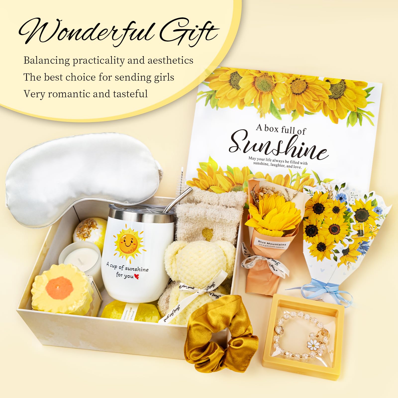Sunflower Self-Care Gift Basket for Women - Relaxing Spa Package with Unique Birthday, Get Well, Valentine's & Mother's Day Presents for Her, Sister, Mom & Best Friends - Perfect for Home Relaxation, Stress Relief & Thoughtful Surprises