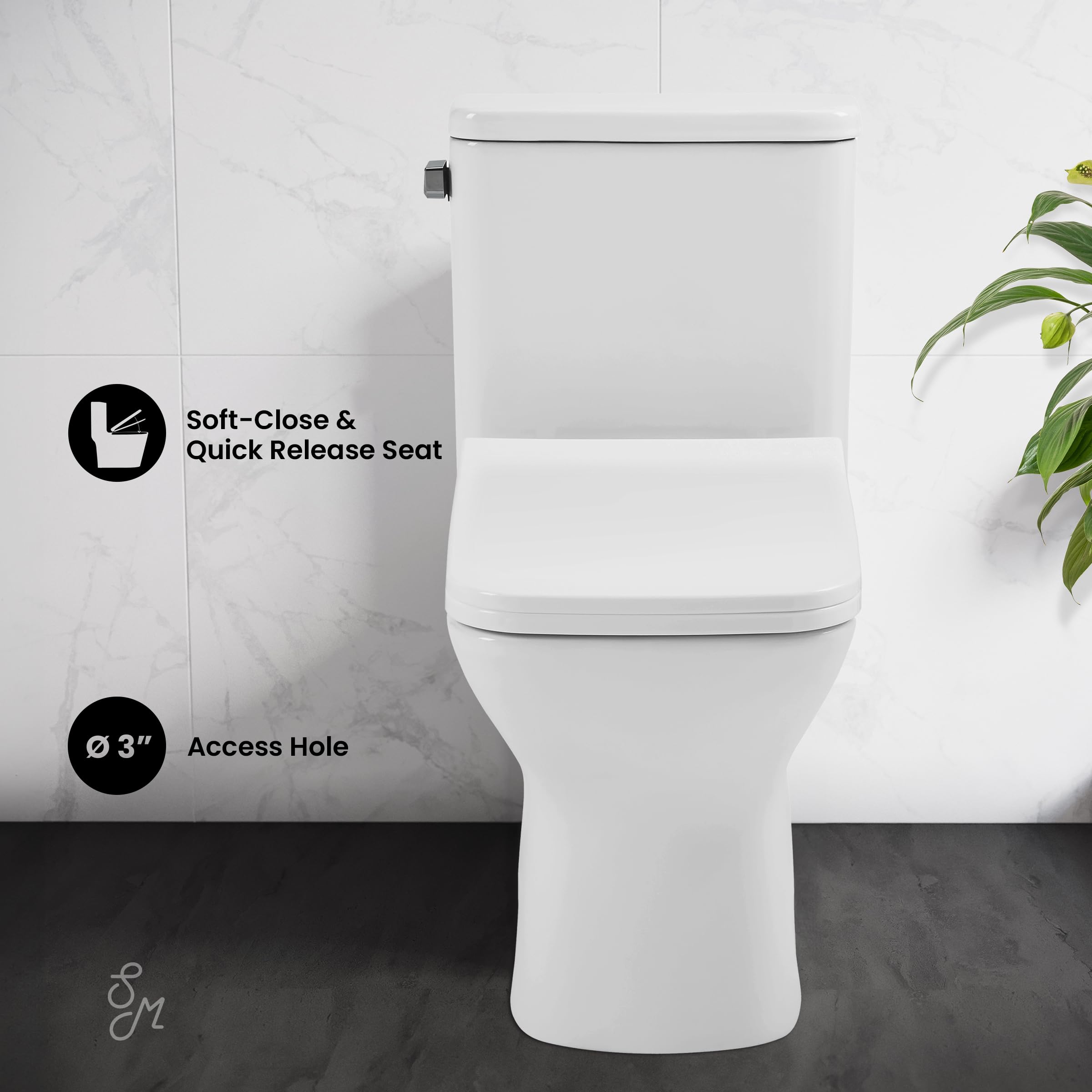 Carre One-Piece Square Toilet Left Side Flush Handle 1.28 GPF Water Efficient Toilet - Perfect for Modern Bathrooms & Small Spaces