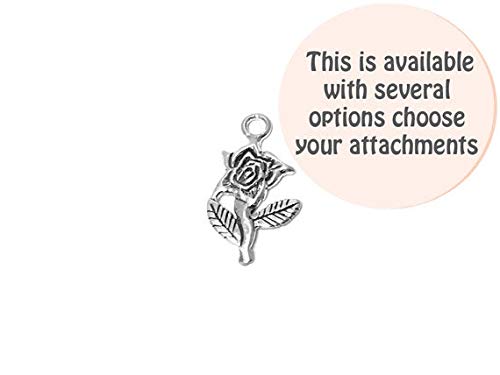 Rose Charm Sterling Silver 21mm - Silver Flower Charms for Jewelry Making - Valentine's Day Romantic Charms with Spring Ring Clasp (2 Pack) - Perfect for Necklaces, Bracelets & DIY Craft Projects