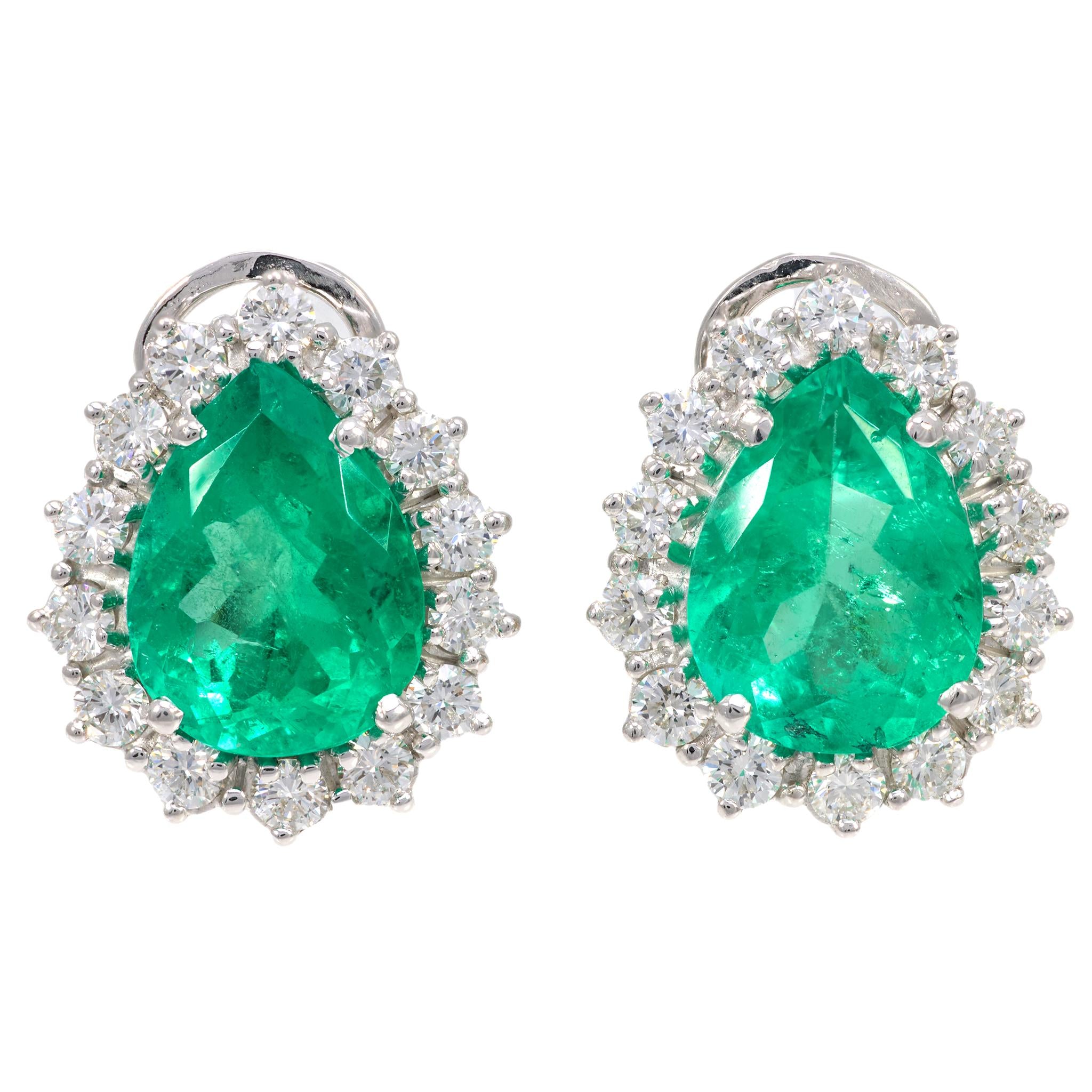 GIA Certified 8.76 Carat Colombian Emerald & Diamond Platinum Cluster Earrings for Women - Luxury Jewelry Gift for Wedding, Anniversary & Special Occasions