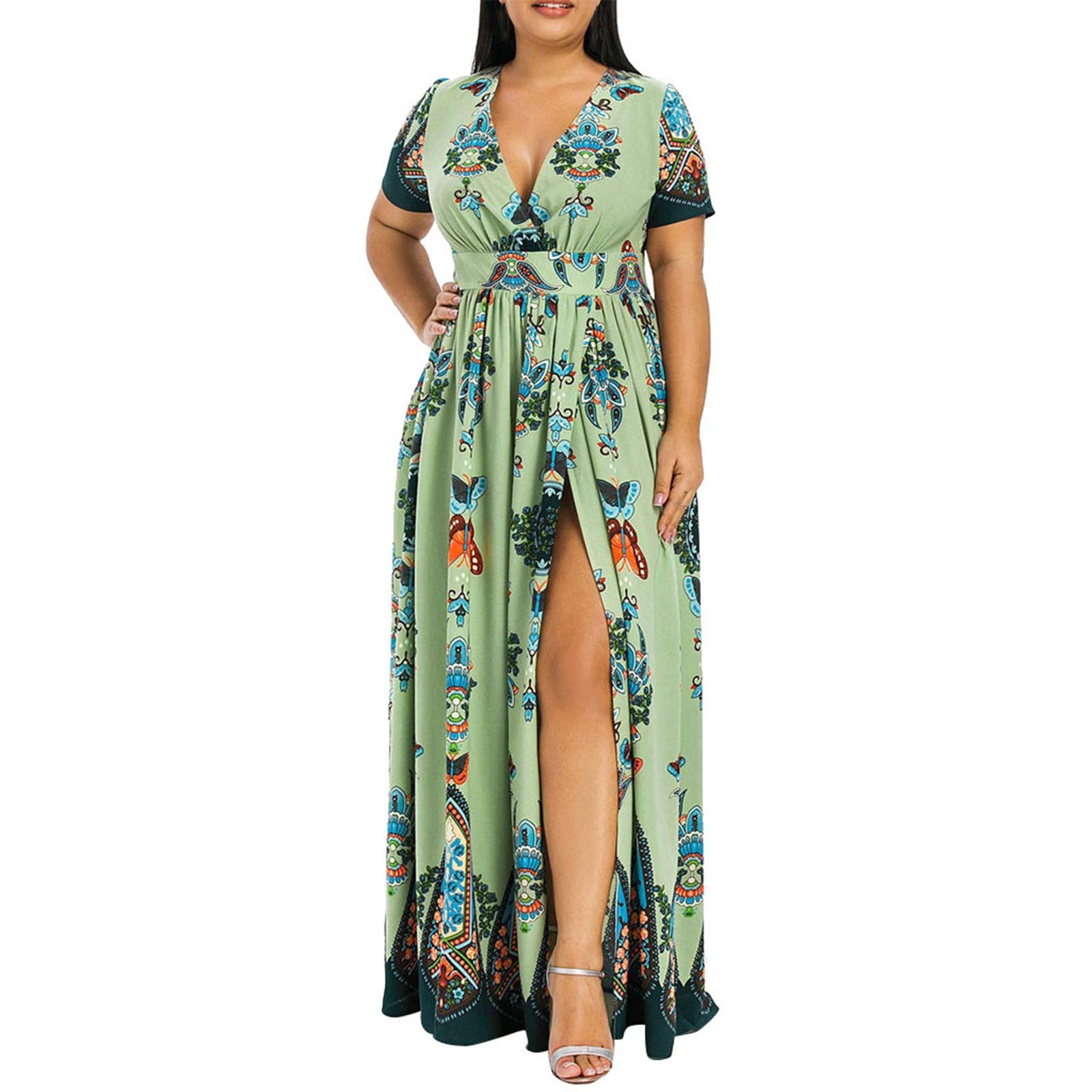 Boho Maxi Dresses for Women Plus Size - Floral Printed Summer Wedding Guest Dress, Prom & Cocktail Sundress | Beach Party, Vacation, Outdoor Events