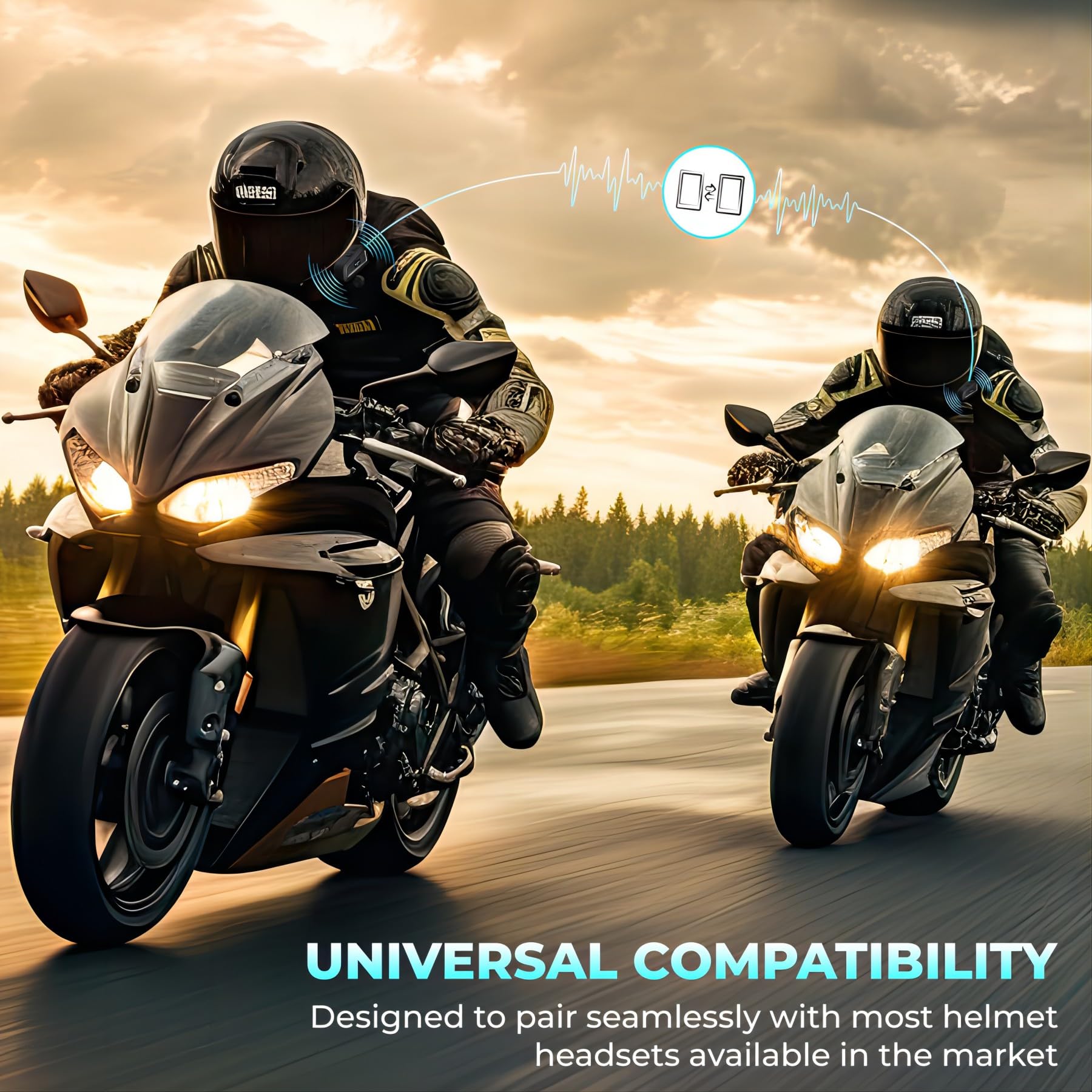 BETOWEY TK-X2 Motorcycle Bluetooth Headset - Helmet Intercom Communication System with FM Radio & Dual Microphones for Snowmobile, ATV, Dirt Bike - Perfect for Group Riding, Adventure Tours & Off-Road Communication