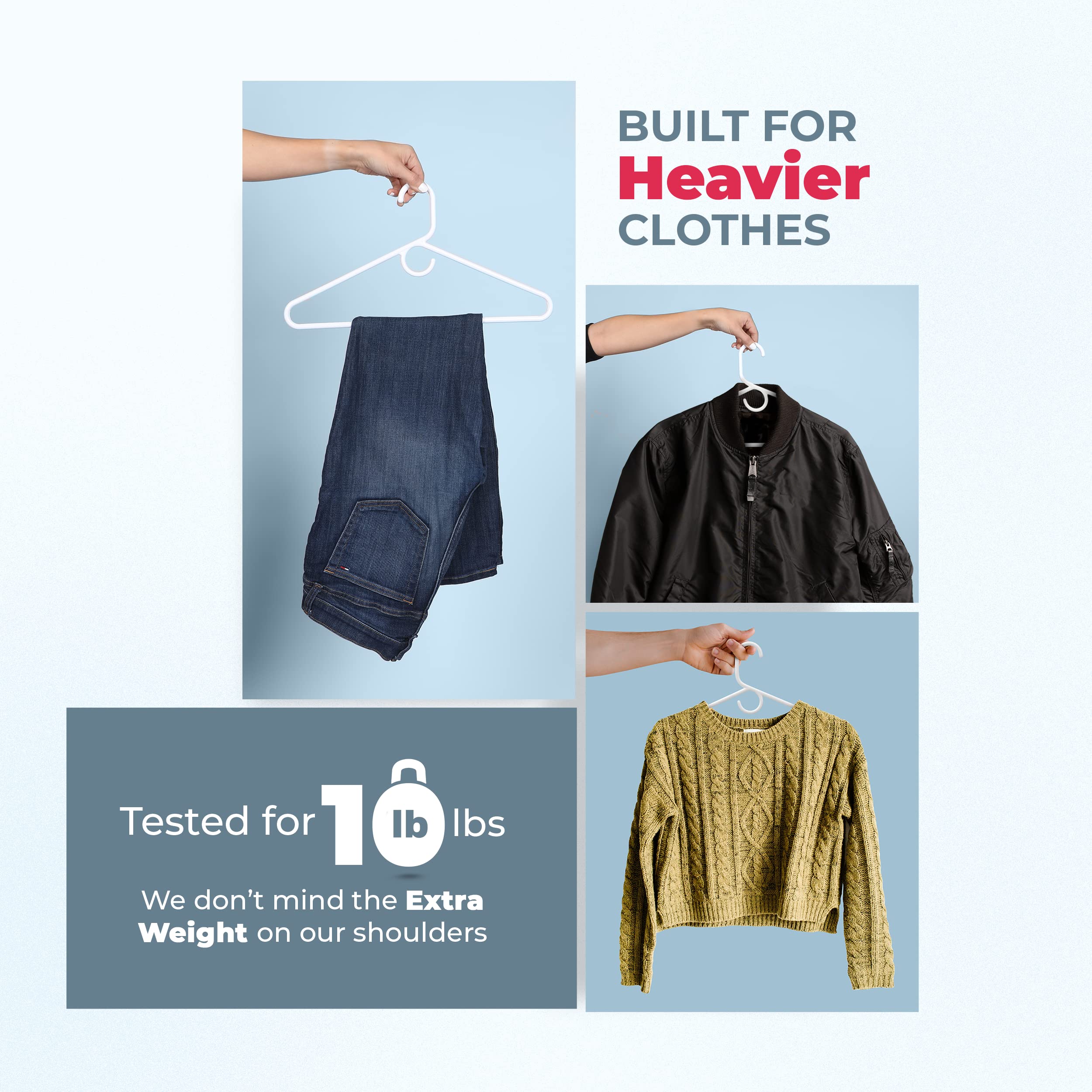 USA Made Heavy Duty Plastic Clothes Hangers Bulk Pack - 20/30/50/100 Pack Options - Strong Thick Plastic Coat Hangers for Jackets & Closet Organization - Durable Wardrobe Essentials (72pk White) - Perfect for Retail Stores, Laundry Rooms & Home Closet Storage