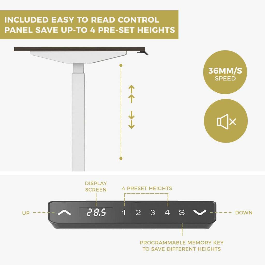 140cm Height Adjustable Electric Standing Desk - Single Motor Sit Stand Desk Frame with White Top (Grey) - Perfect for Home Office, Gaming & Workspace Ergonomics