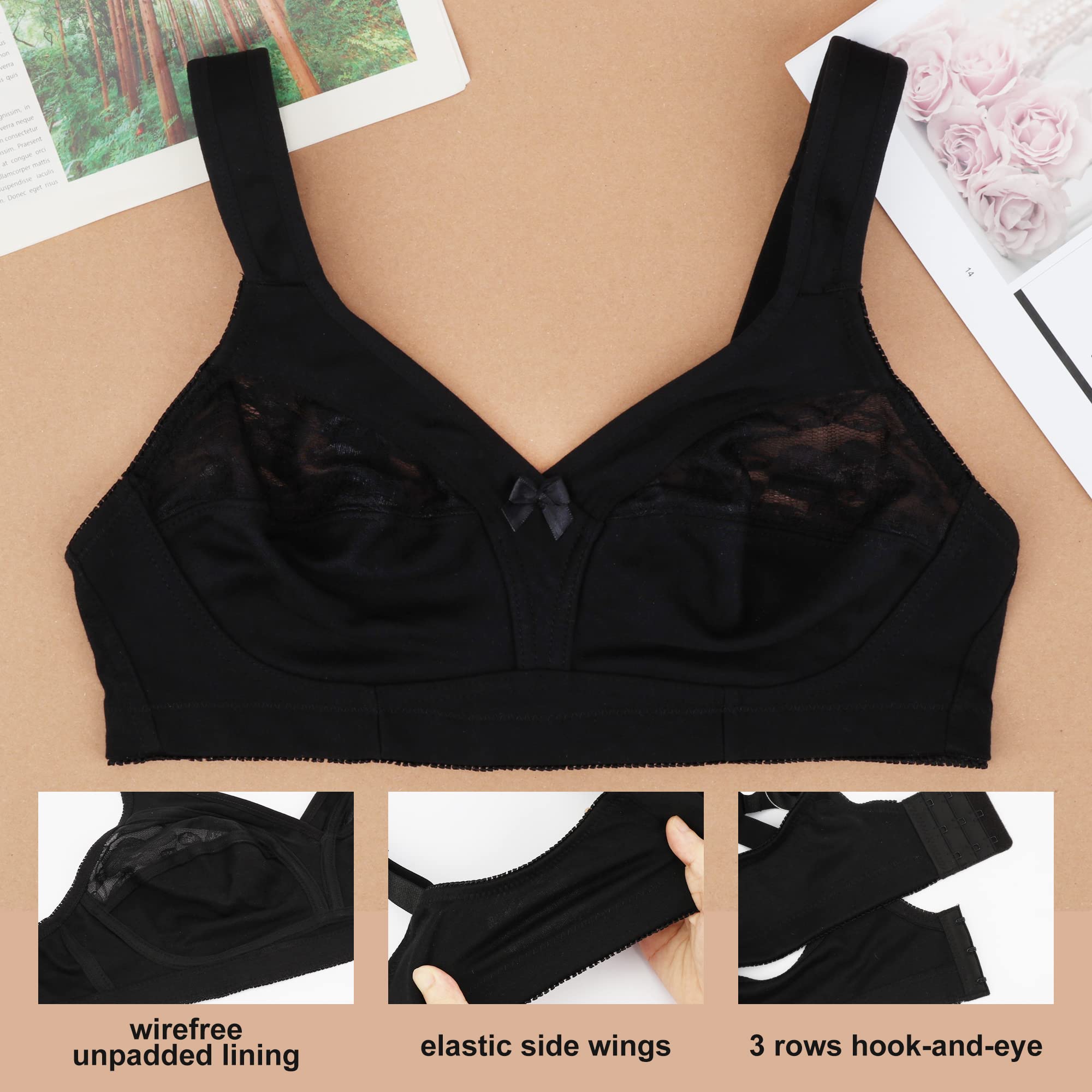 Sheroine Women's Plus Size Cotton Lace Wireless Bra - Full Figure Support, Ultra Thin & Soft Unpadded Comfort - Perfect for Everyday Wear, Work & Relaxation