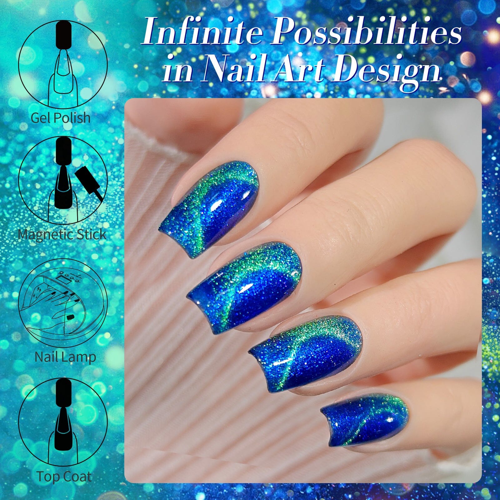 Blue Cat Magnetic Gel Polish MY44 Interstellar 15ml - Long Lasting Nail Polish with Magnetic Effect for Salon Quality Manicures at Home | Perfect for Parties, Weddings & Special Occasions