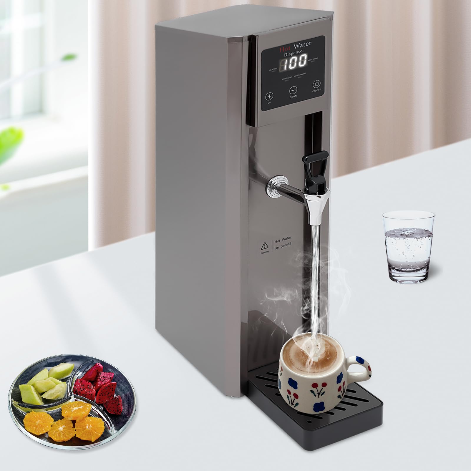 Commercial 1800W Electric Hot Water Dispenser with US Plug - 10L Capacity, 30L/Hour Flow Rate, Instant Heating for Coffee, Tea & Milk - Perfect for Offices, Cafes & Restaurants