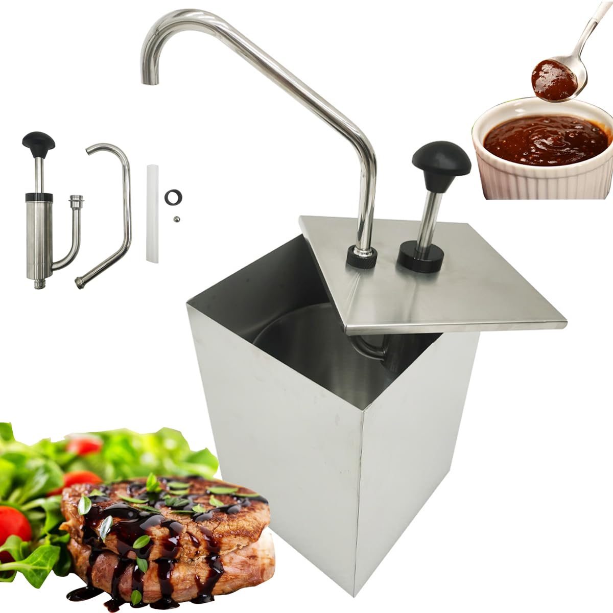 Stainless Steel Single Head Sauce Pump - 25L Commercial Condiment Dispenser for Juice, Syrup & Dressings | Ideal for Restaurants, Cafes & Catering Services