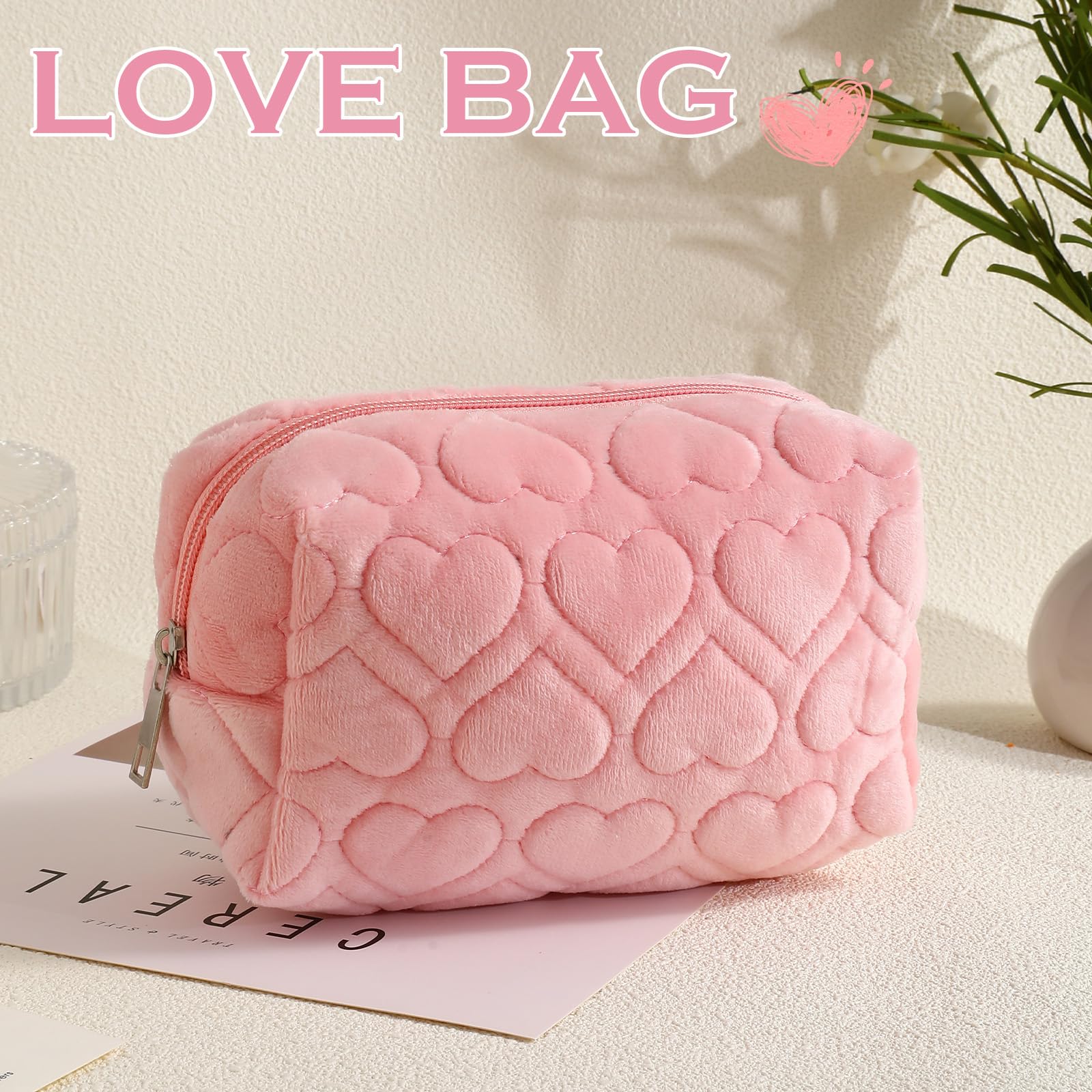 LYDZTION Large Plush Makeup Bag for Women - Waterproof Travel Cosmetic Organizer with Zipper, Solid Color Toiletry Pouch for Makeup Brushes & Skincare (Perfect for Travel, Gym, and Daily Use)