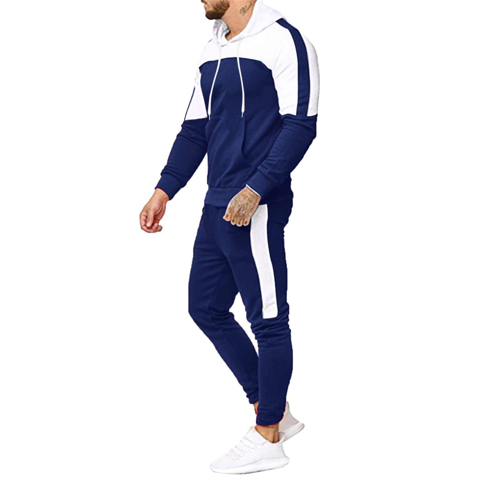 Men's Color Block Hoodie & Joggers Set - 2 Piece Casual Sportswear Track Suit for Jogging, Gym & Lounge Wear - AW-5262