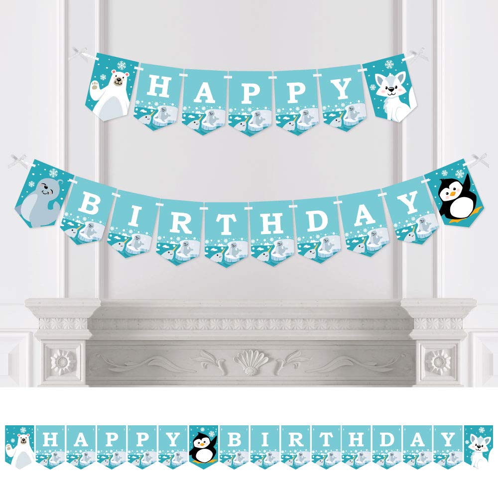 Big Dot of Happiness Arctic Polar Animals Winter Birthday Party Bunting Banner - Polar Theme Birthday Decorations for Kids - Perfect for Winter Birthday Parties, Baby Showers & Classroom Decor