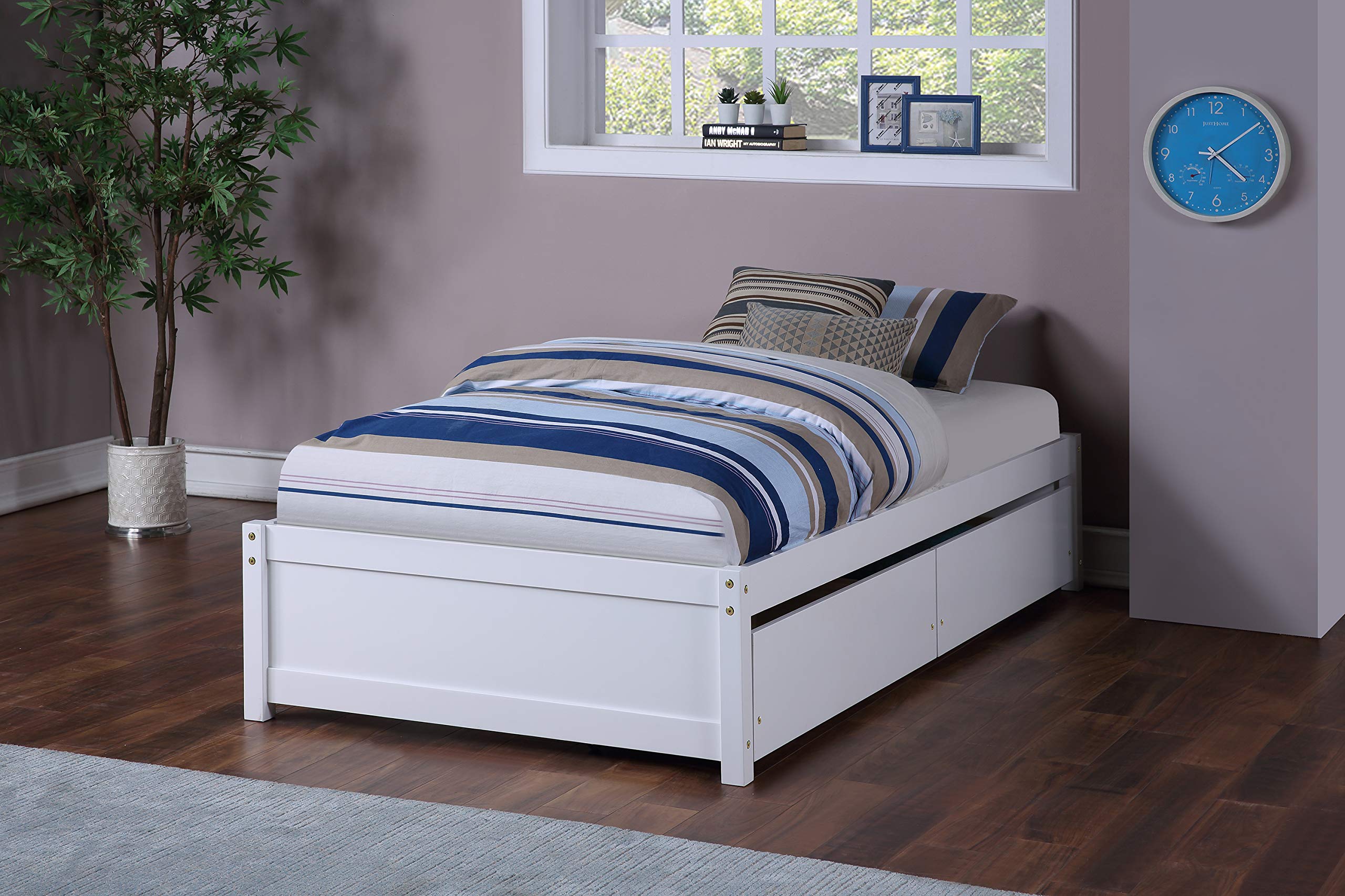 Twin Size Platform Bed Frame with Storage Drawers & Slats - Wooden Loft Captain Bed for Kids, Teens, Boys & Girls - No Headboard White - Perfect for Bedroom, Guest Room & Small Space Organization