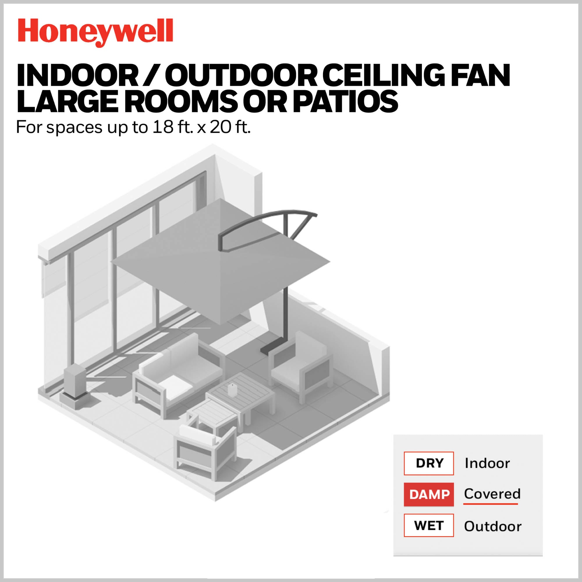 52 Inch Honeywell Lynton Matte Black/Brown Ceiling Fan with Light Kit & Remote Control - Perfect for Living Room, Bedroom, and Outdoor Patio Cooling