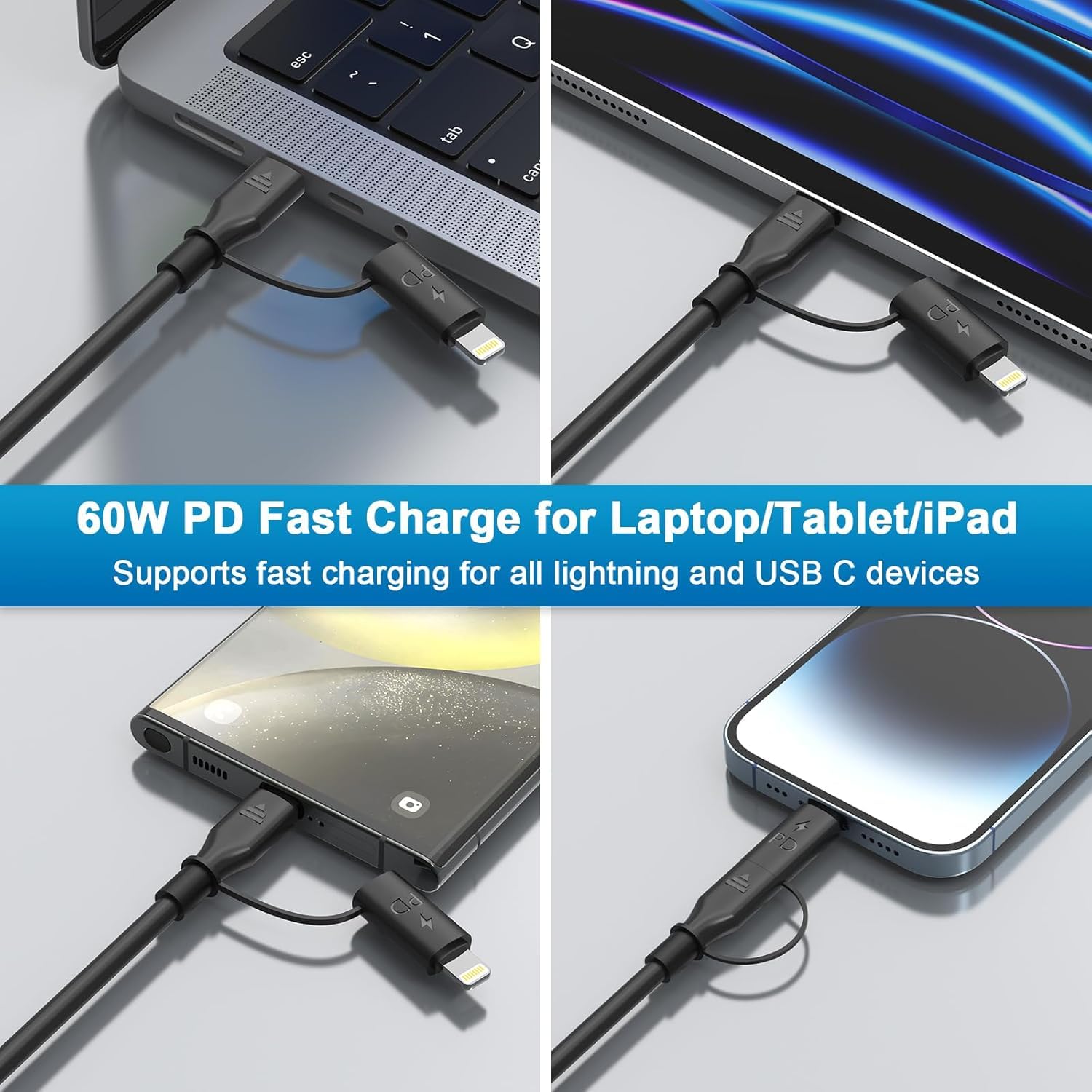 60W USB C to Lightning Fast Charging Cable for iPhone 16/15/14/13 - 4-in-1 Coiled CarPlay Cable with Apple CarPlay & Android Auto Support - 2 Pack 4FT Durable Charger for Car, Home & Travel