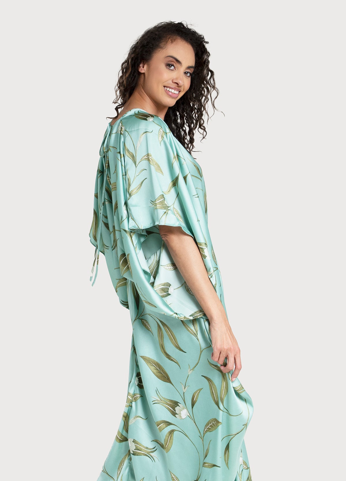 Elegant Satin Kaftan Dress with Tie Front - Flowy Maxi Length for Women | Perfect for Beach Cover Up, Resort Wear, and Summer Evenings