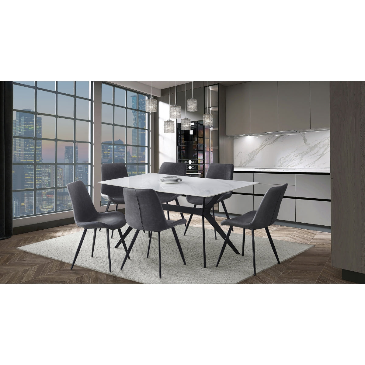 Modern Grey Faux Leather Dining Chairs with Black Metal Legs - Set of 2 for Kitchen, Dining Room, Office or Living Room