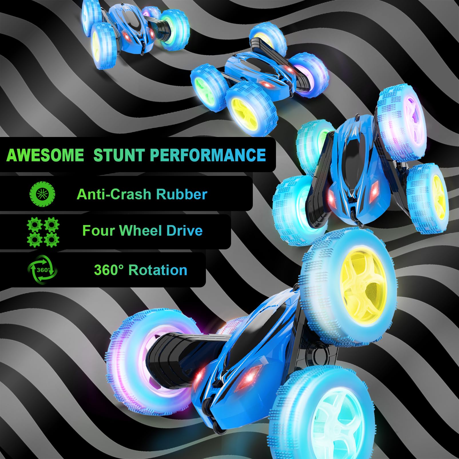 2.4GHz 4WD Fast Remote Control Car - 360° Rotating Monster Truck Toy for Kids | High Speed RC Cars for Boys & Girls | Perfect for Indoor Play, Backyard Racing & Birthday Gifts