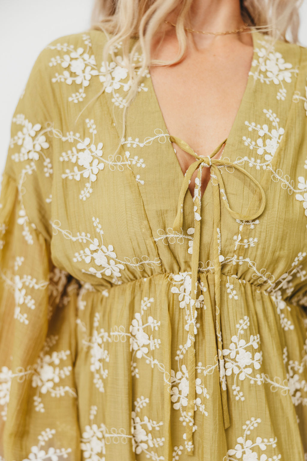 Rossi Women's Embroidery Long Sleeve Midi Dress - Floral Lace Boho Style Moss Green Dress for Fall/Winter, Perfect for Weddings, Parties & Office Wear