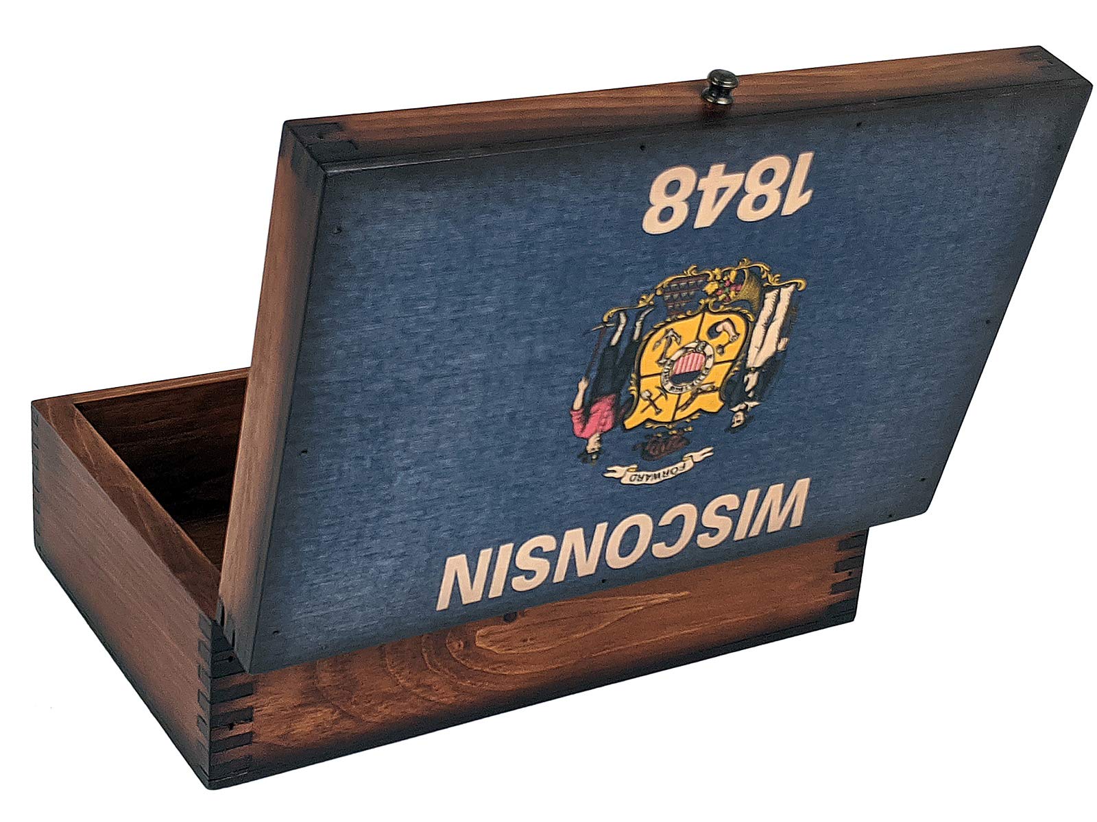 Wisconsin State Flag Wooden Memory Box - Handcrafted Keepsake for Souvenirs, Photos & Mementos - Perfect for Collectors, Graduation Gifts & Home Decor