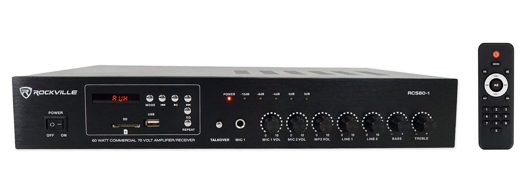 Rockville Commercial Restaurant Amplifier with 4 White Slim Wall Speakers & Wall Controller - Perfect for Restaurants, Bars, and Cafes Background Music System