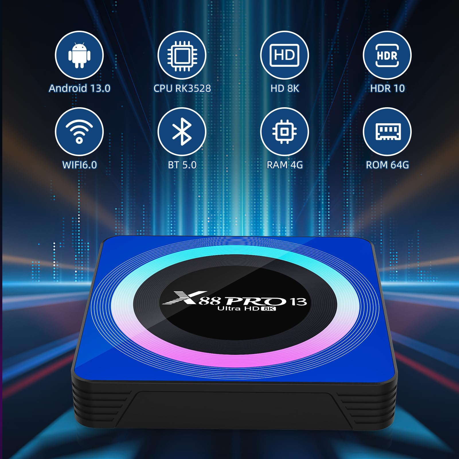 2023 Android 13 TV Box 4GB RAM 64GB ROM - Quad Core 8K Ultra HD Streaming Media Player with Dual Band WiFi (2.4G/5GHz), 100M Ethernet & Wireless Keyboard Support - Perfect for Netflix, Hulu, YouTube & Home Theater Entertainment