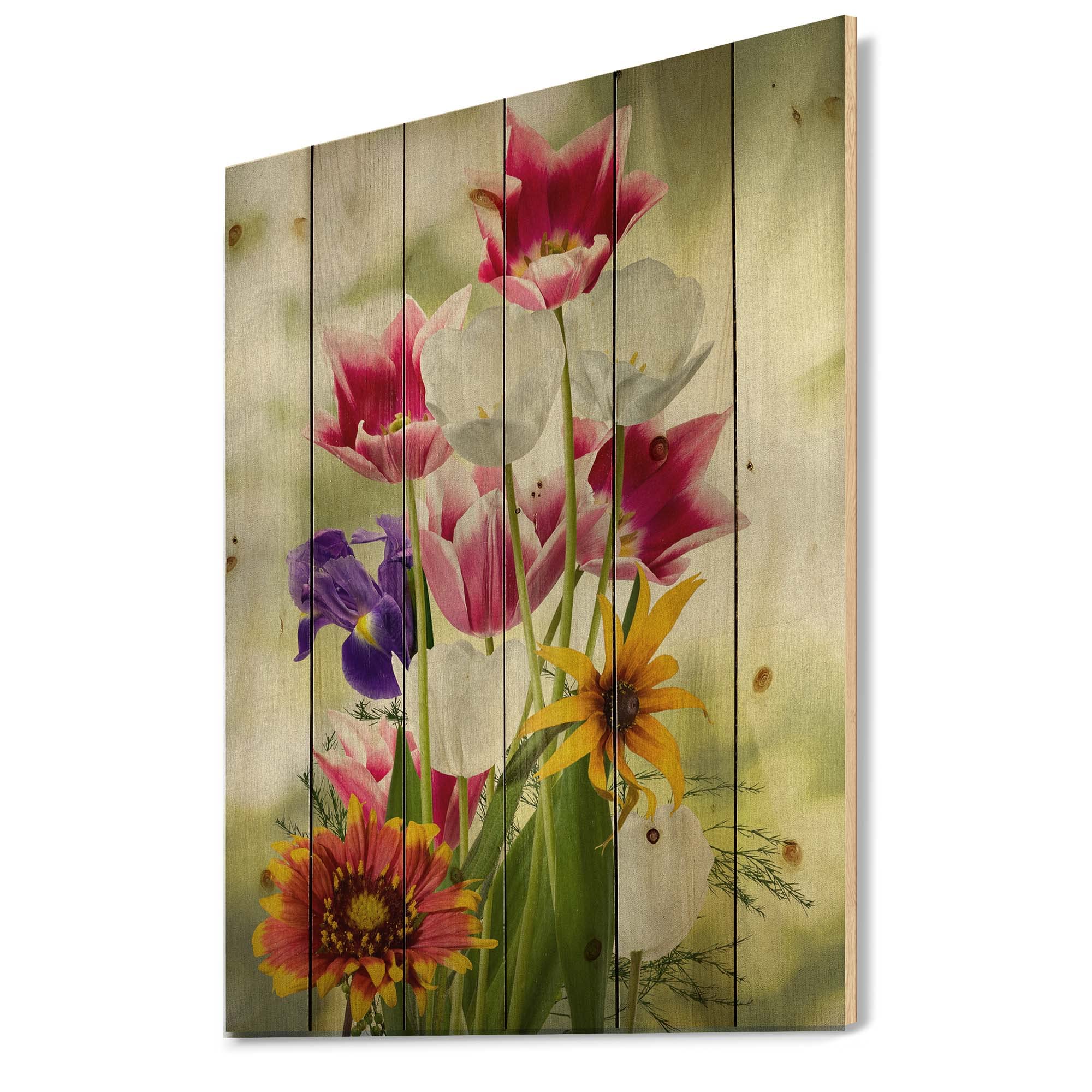 Vibrant Red Purple Yellow Wildflowers Traditional Wood Wall Decor - Large Floral Wood Art Panels Printed on Natural Pine - Perfect for Living Room, Bedroom & Farmhouse Decor