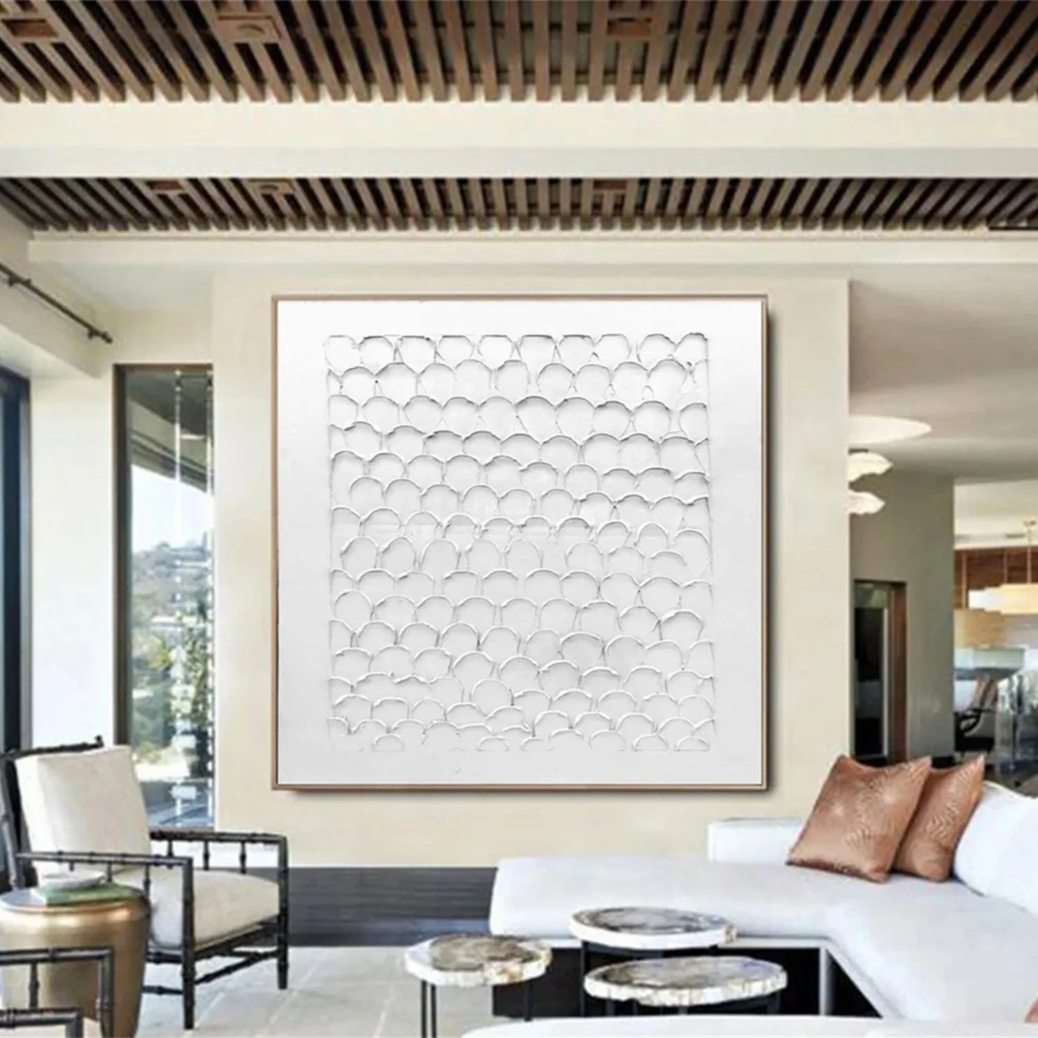 White Minimalist Textured Painting Canvas - Modern Abstract Wall Art for Home & Office Decor #MM275 | Perfect for Living Room, Bedroom & Studio Decorations