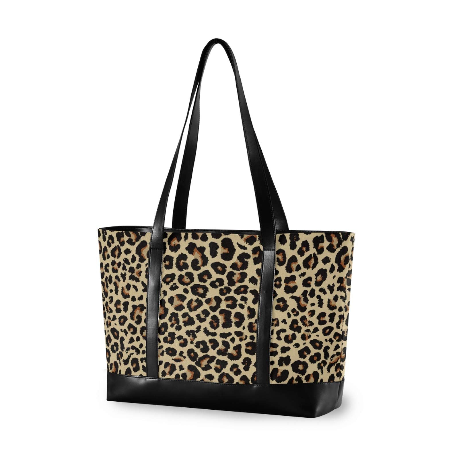 Stylish Cheetah Leopard Print Laptop Tote Bag for Women - Lightweight Canvas & Leather Shoulder Bag Fits 15.6 Inch Laptop - Perfect for Work, Travel & Daily Commute