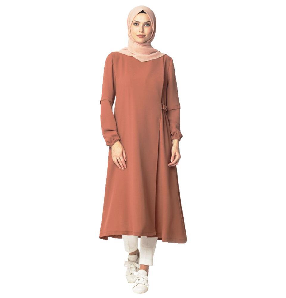 Abaci Modest Wraparound Topcoat for Women - Burnt Orange Long Coat with Belt, Plus Size Outerwear for Fall & Winter | Perfect for Office, Church and Special Occasions