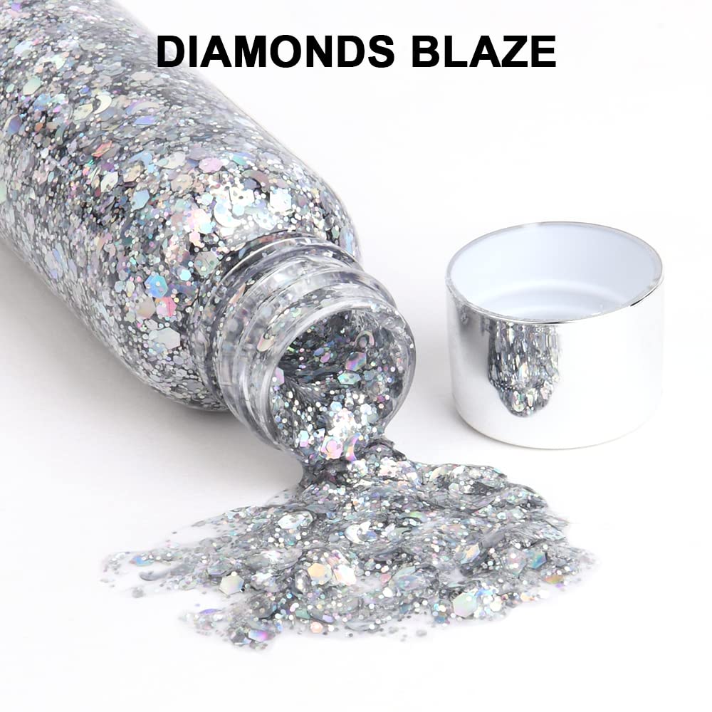 URAQT Holographic Mermaid Sequins Chunky Cosmetic Glitter Gel - Sparkling Face & Body Makeup for Festivals, Parties, Halloween & DIY Art (Silver) | Perfect for Eye, Hair, Nail Designs & Creative Projects