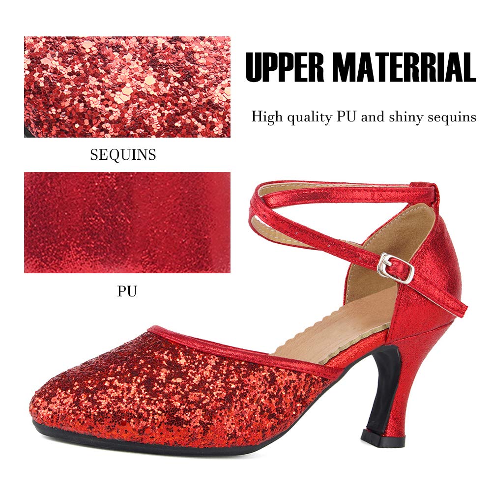 SWDZM Women's Glitter Latin Dance Shoes - Closed Toe Ballroom Salsa Heels for Professional Dance, Party & Wedding (Ideal for Salsa, Tango, Bachata & Evening Events)