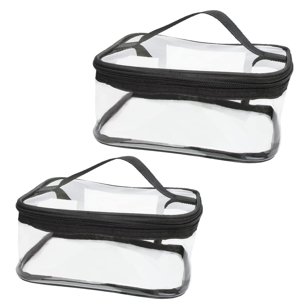 Corsehild 2 Pack Clear Travel Toiletries Bag - Waterproof PVC Cosmetic Makeup Pouch with Zipper for Women & Men - Perfect for Airplane Carry-On, Gym, Beach & Vacation Essentials (Black)