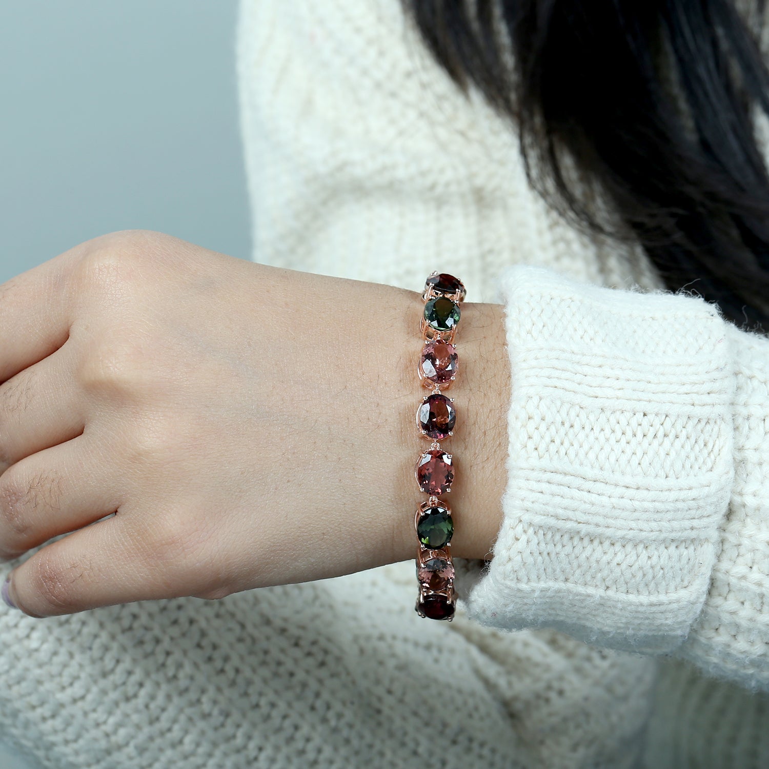 Handmade 18k Rose Gold Faceted Multicolor Tourmaline Bracelet - Elegant Jewelry Gift for Women, Birthday, Anniversary & Special Occasions | Perfect for Parties, Weddings & Daily Wear