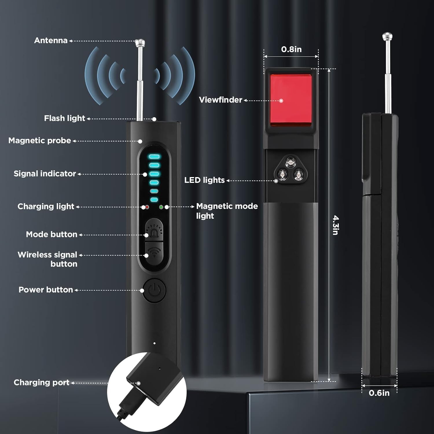 Hidden Camera & GPS Detector - 5-Level Sensitivity Anti-Spy Device for Home, Office & Travel Security | Privacy Protection Scanner