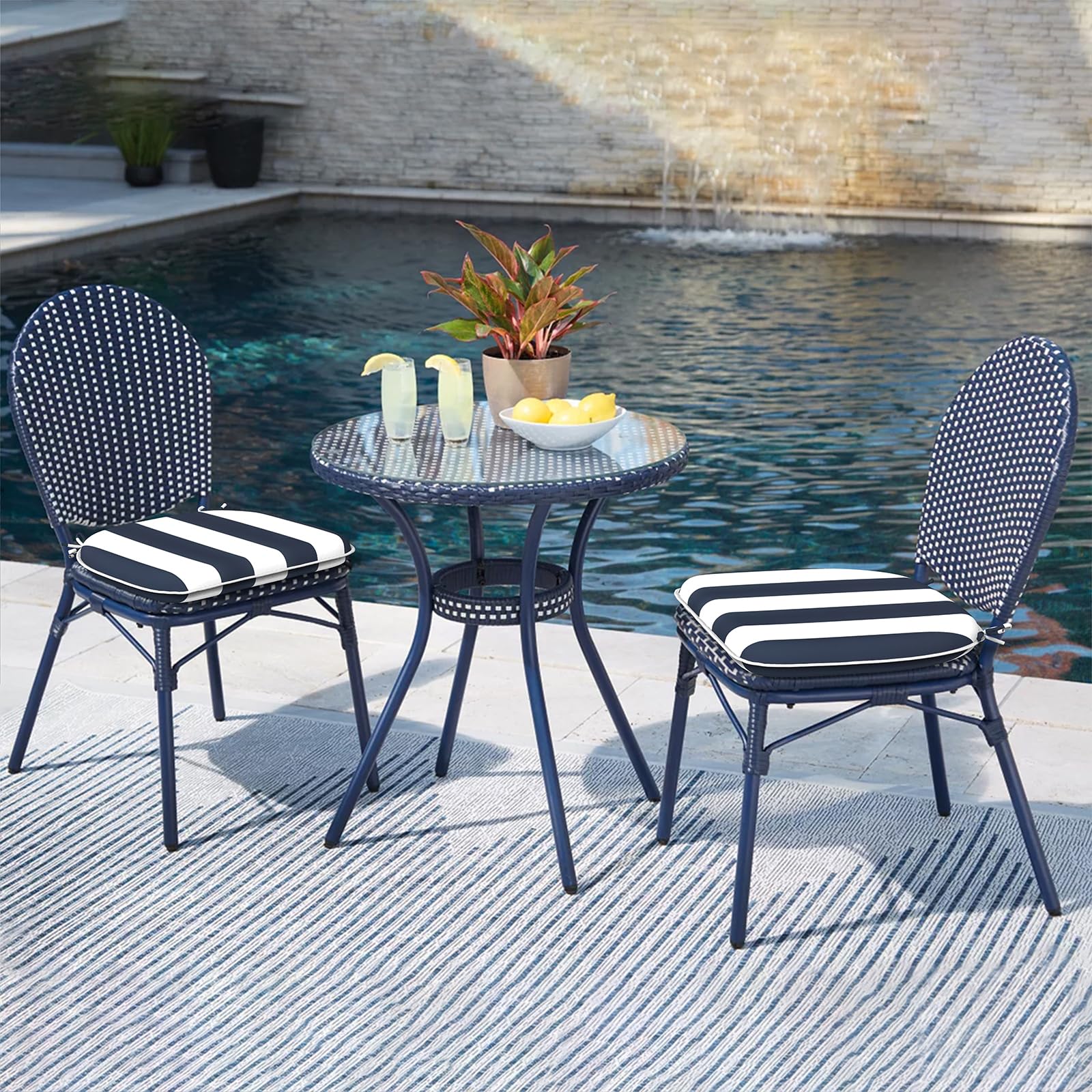 LTXIII Outdoor Chair Cushions Set of 4 - 16x17 Inch Waterproof Patio Seat Cushions with Ties for Garden, Deck & Poolside Furniture - Cabana Navy Blue - Perfect for Outdoor Dining, Lounging & Entertaining