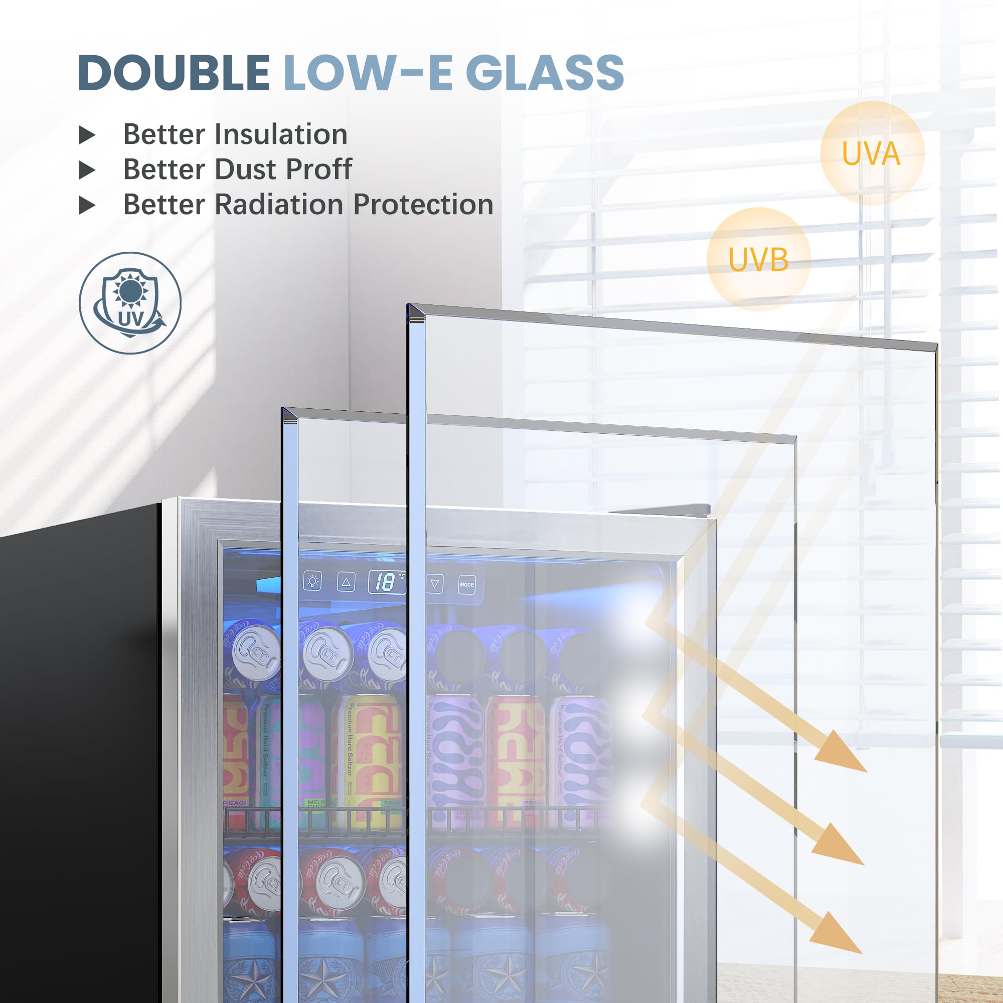 Compact 3.2 Cu.Ft Beverage Refrigerator with Glass Door - Adjustable Shelves & Digital Temperature Control for Wine, Beer, Soda - Perfect for Home Bar, Office, Dorm or Kitchen (Silver)
