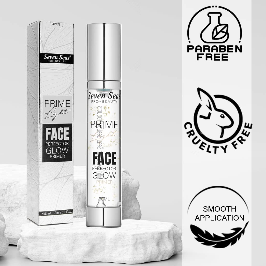 Seven Seas Prime Light Face Perfector Glow Primer - Oil Absorbing, Moisturizing & Skin Smoothing Primer for Long-Lasting Matte & Poreless Finish - 30ml Transparent - Perfect for Daily Makeup Base, Oily Skin Control & Flawless Complexion