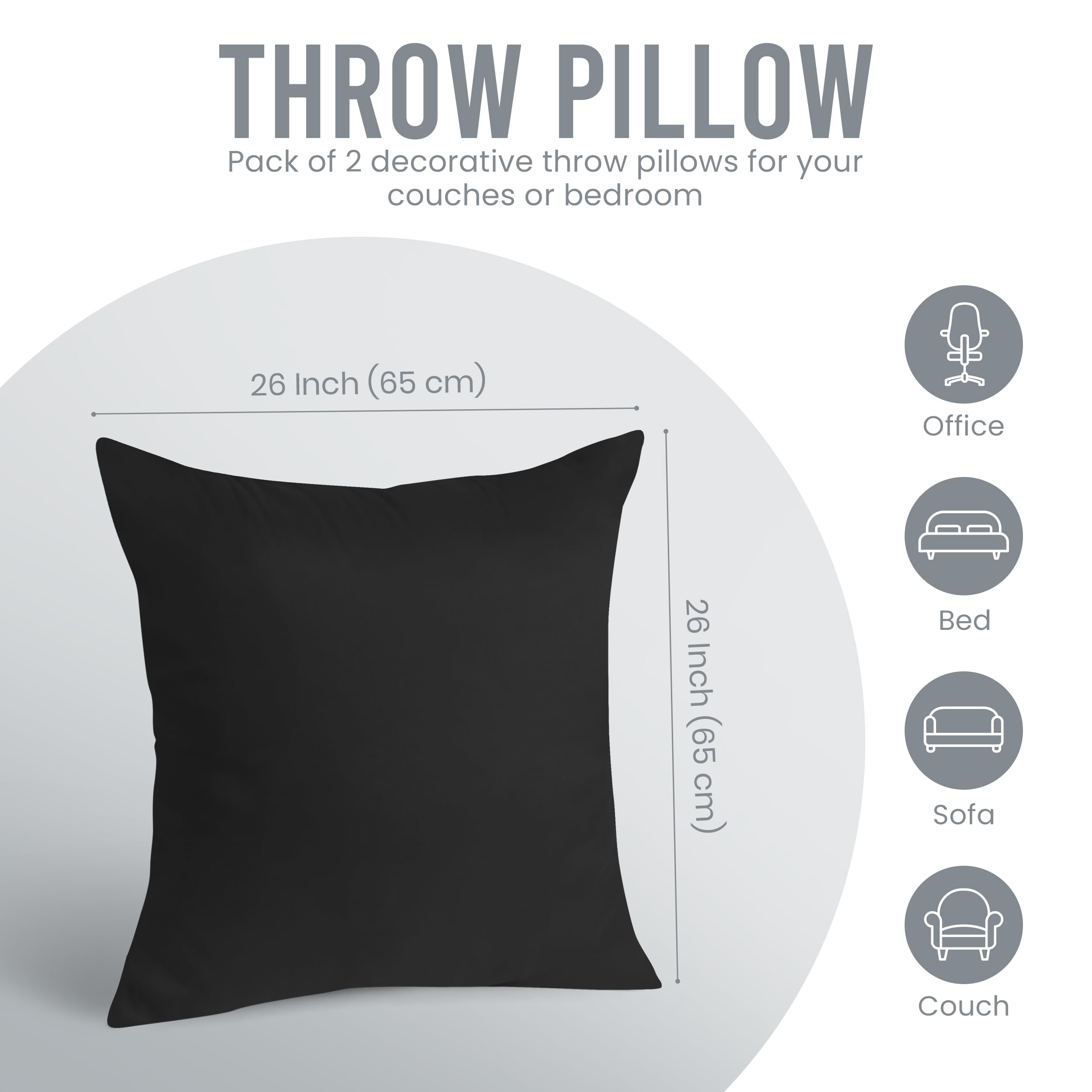 Utopia Bedding 26x26 Inch Throw Pillow Inserts (Pack of 2, Black) - Soft Decorative Couch & Bed Pillows for Living Room, Bedroom, Sofa - Perfect for Home Decor, Accent Pillows, Interior Design