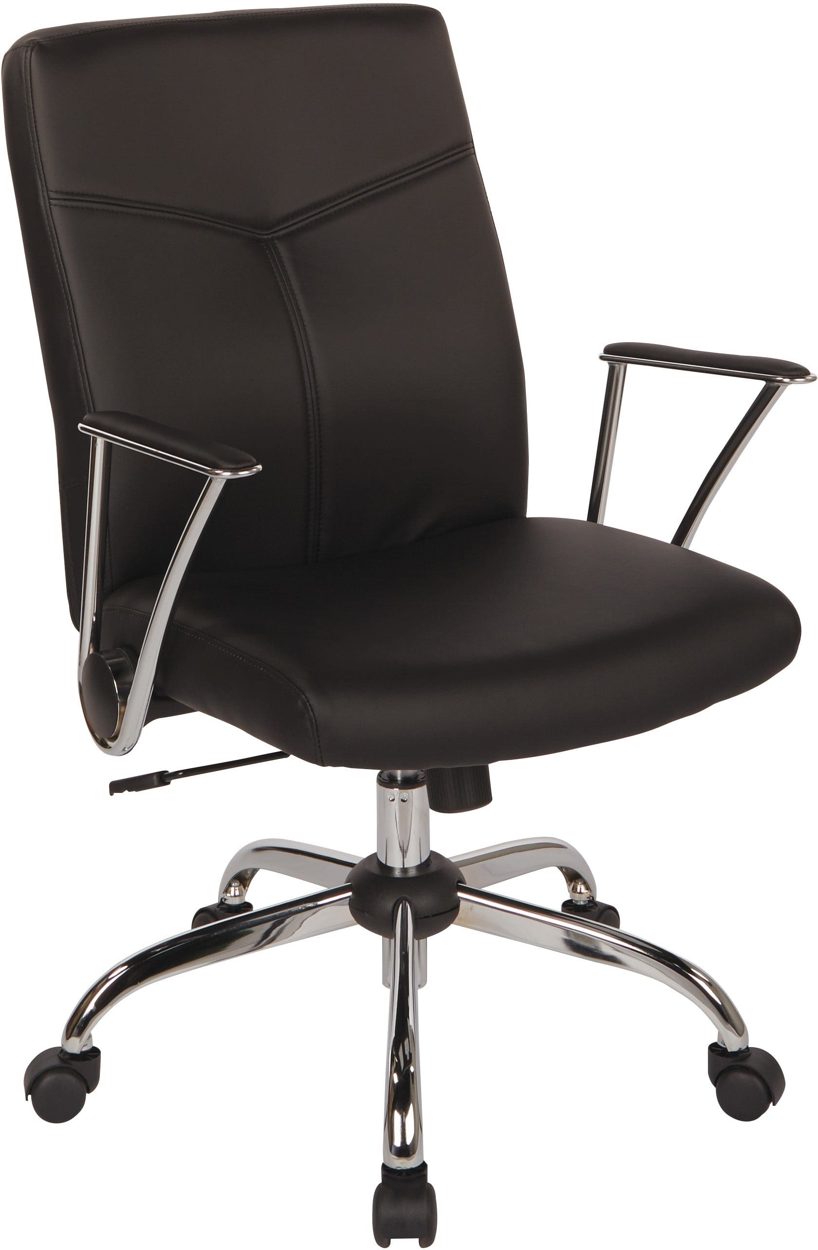 Office Star Faux Leather Executive Chair with Flip-Up Arms & Chrome Base - Ergonomic Desk Chair for Home Office, Conference Room & Study [FL80287C]
