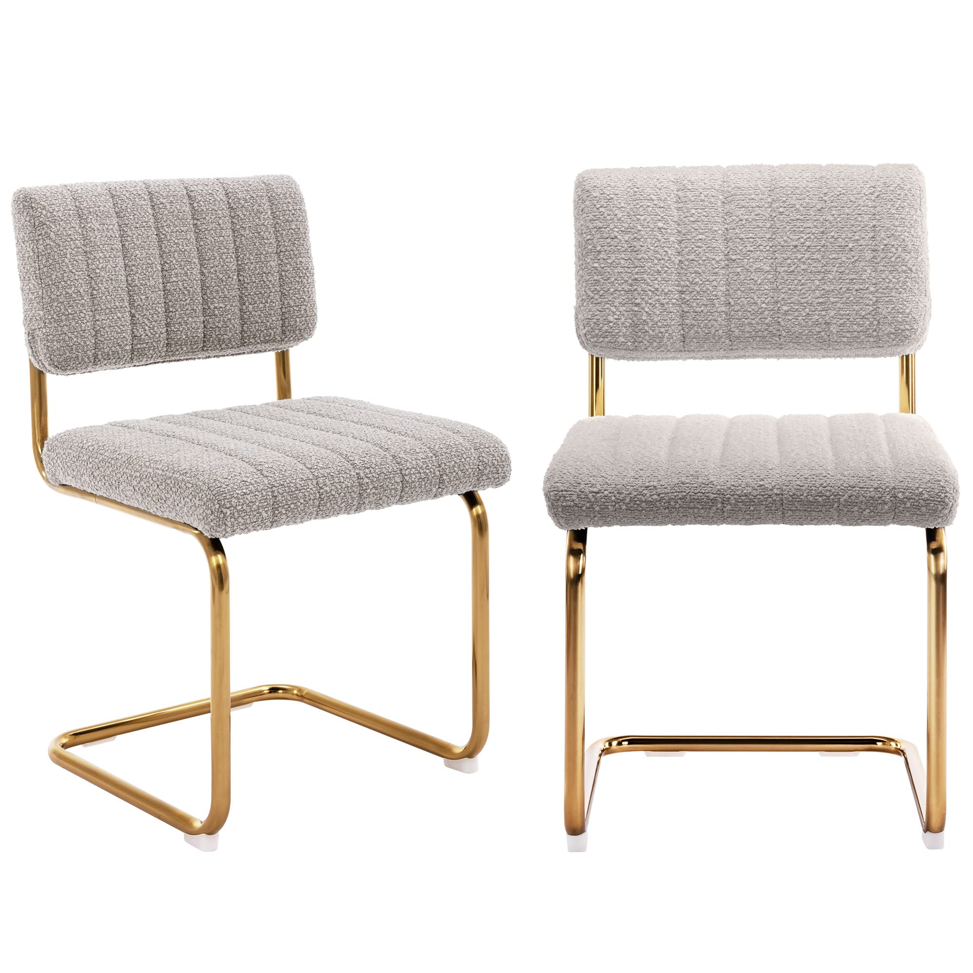 ONEVOG Mid Century Modern Dining Chairs Set of 2 - Boucle Upholstered Armless Accent Chairs with Gold Metal Base for Kitchen, Dining Room & Living Room - Perfect for Small Spaces, Breakfast Nooks and Contemporary Home Decor (Khaki)