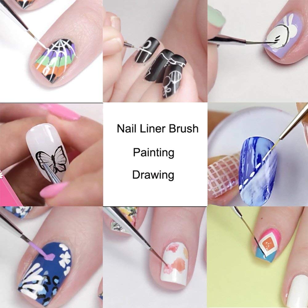 NAILWIND 5-Piece Acrylic Nail Art Brush Set with Multicolor Nylon Round Heads & Plastic Handle - Professional UV Gel Builder & DIY Manicure Tools for Salon, Home Nail Art & Extension Application