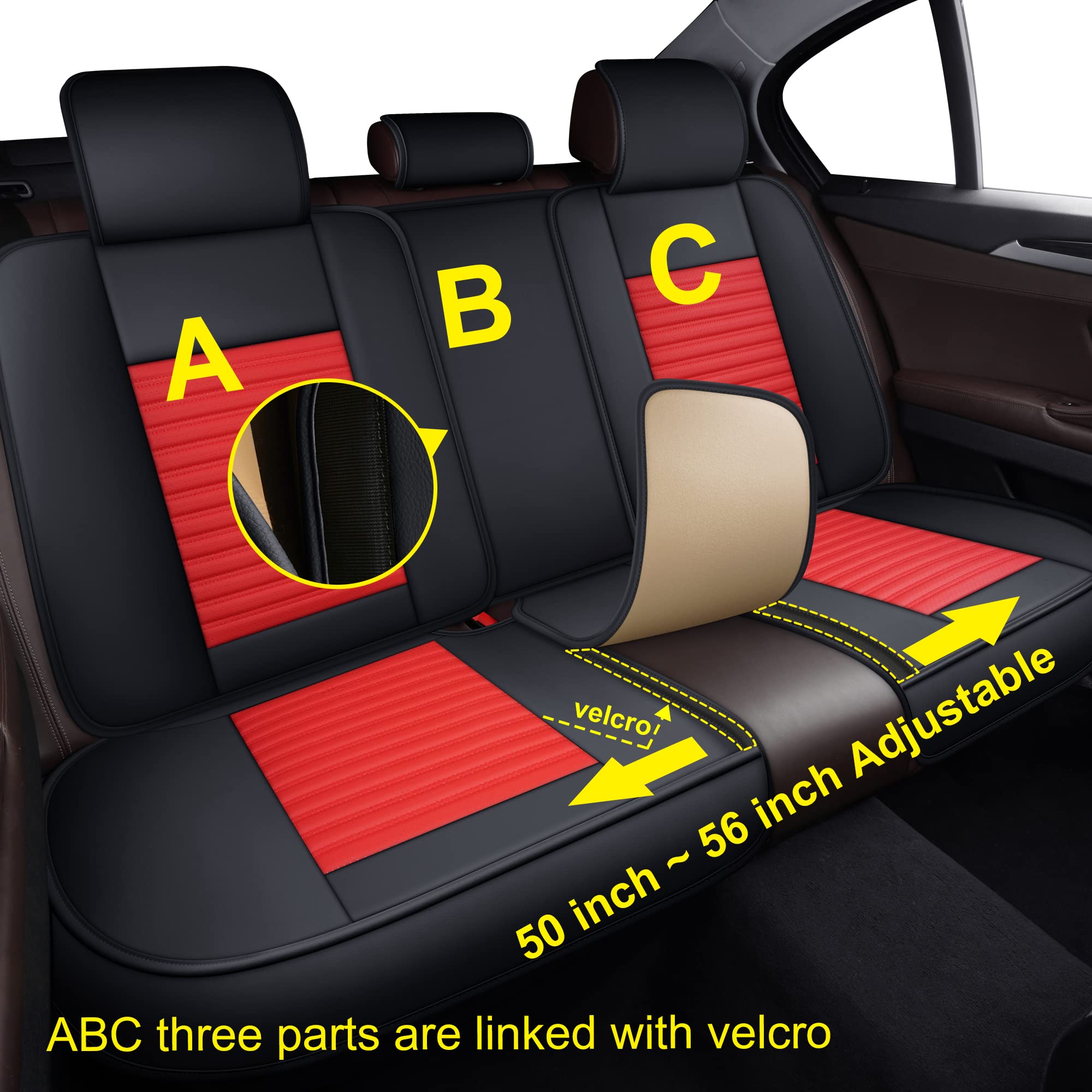 Premium LINGVIDO Leather Car Seat Covers - Breathable Faux Leather Universal Fit for Cars, SUVs, Trucks & Sedans - Anti-Slip Design (Red & Black) - Perfect for Road Trips, Daily Commutes & Vehicle Protection