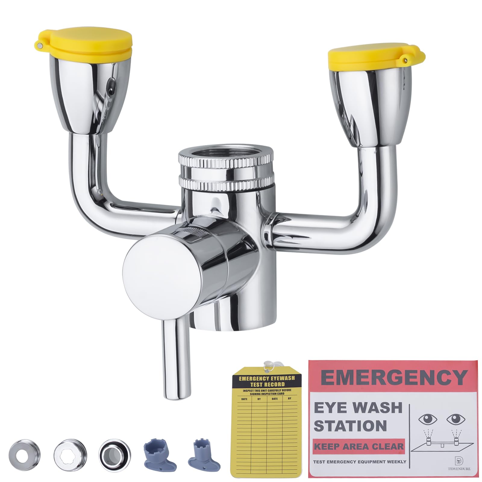 TIDYENDURE Faucet Mounted Emergency Eyewash Station with Cover - ANSI Compliant Eye Wash Kit for Labs, Factories, Workshops & Offices | Portable Eye Wash Unit for Chemical Splash Protection & Workplace Safety
