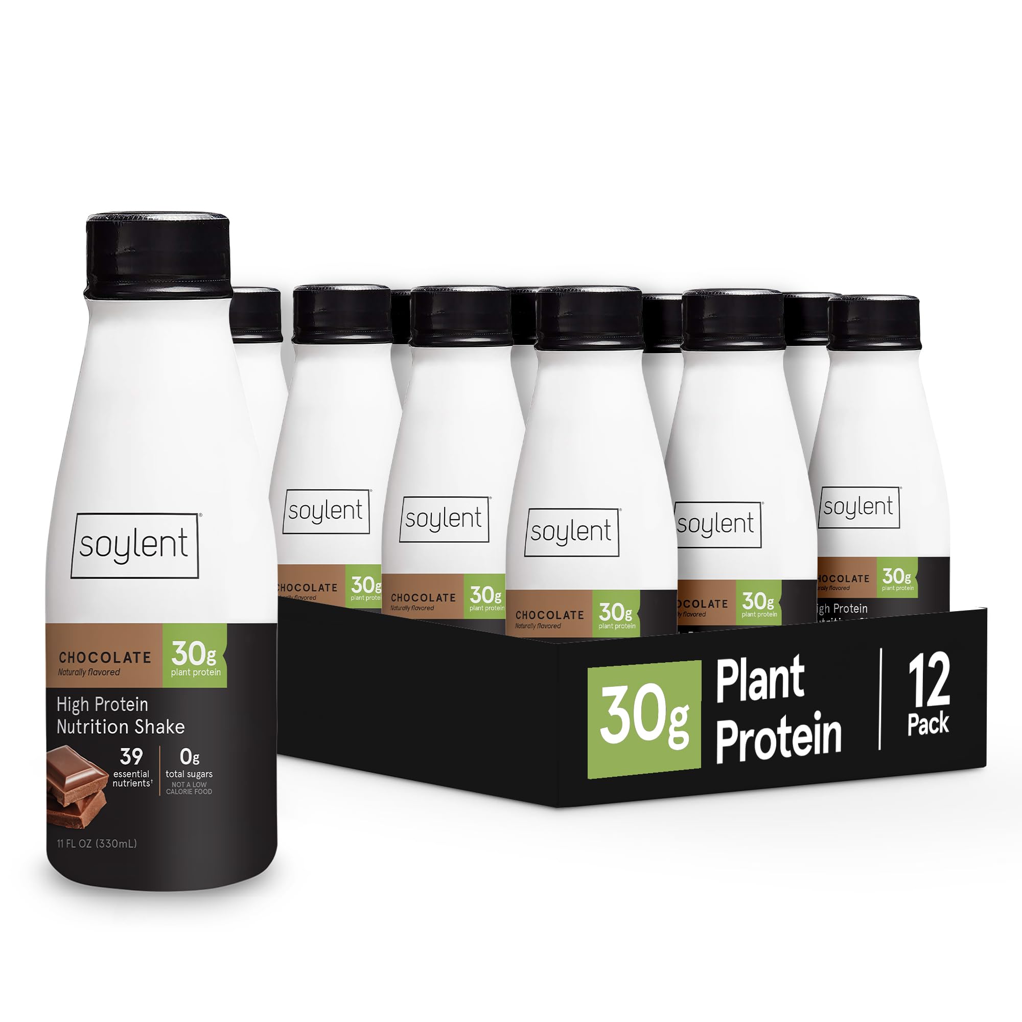 Soylent Complete Protein Shake - Chocolate Flavor, 30g Plant-Based Vegan Protein, Dairy Free, Zero Sugar, Ready-to-Drink Meal Replacement (11oz, 12 Pack) - Perfect for Post-Workout Recovery, Busy Professionals & On-the-Go Nutrition